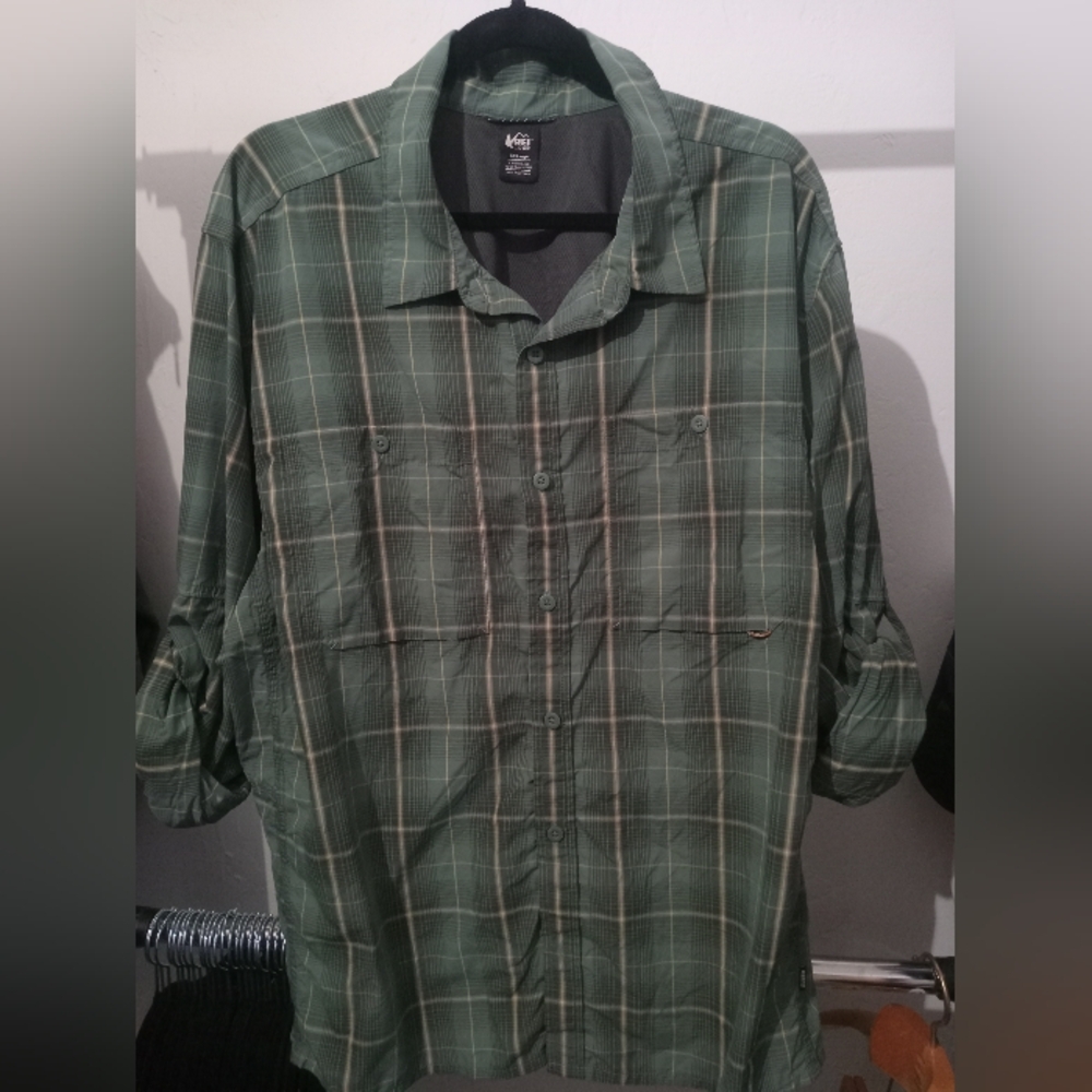 REI Men's Green Plaid Shirt Button Up Shirt XXL - Picture 2 of 5